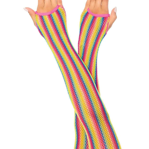 Rainbow Net Fingerless Arm Warmer Gloves - One  Size - Multicolor Leg Avenue