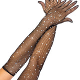 Rhinestone Fishnet Long Gloves - Black Leg Avenue