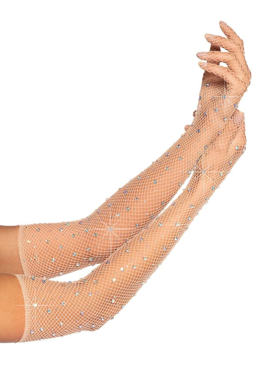 Rhinestone Fishnet Long Gloves Nude Leg Avenue