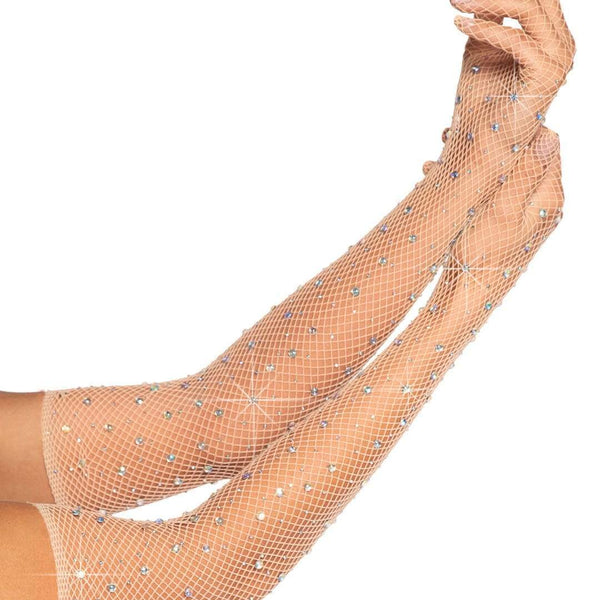 Rhinestone Fishnet Long Gloves Nude Leg Avenue