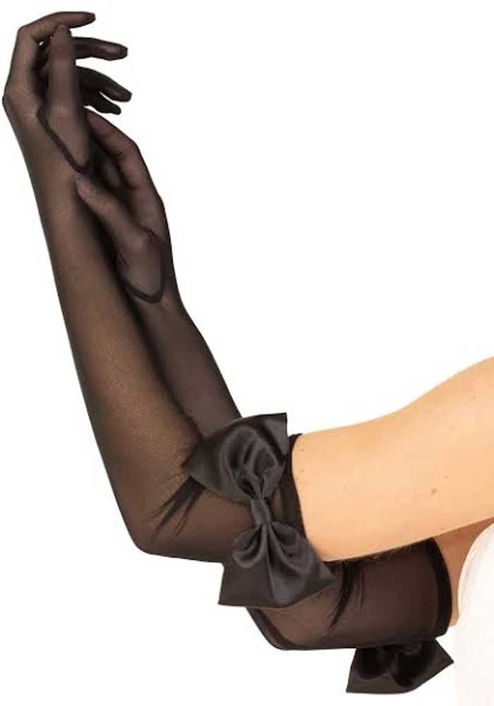 Bow Top Mesh Gloves - One Size - Black Leg Avenue