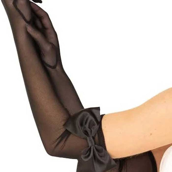 Bow Top Mesh Gloves - One Size - Black Leg Avenue