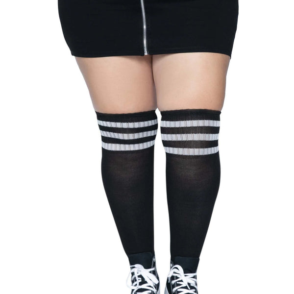 Over the Knee Athletic Socks -1x/2x - Black/white Leg Avenue