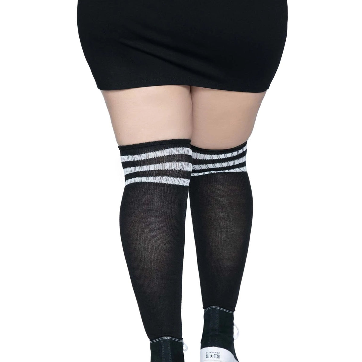 Over the Knee Athletic Socks -1x/2x - Black/white Leg Avenue