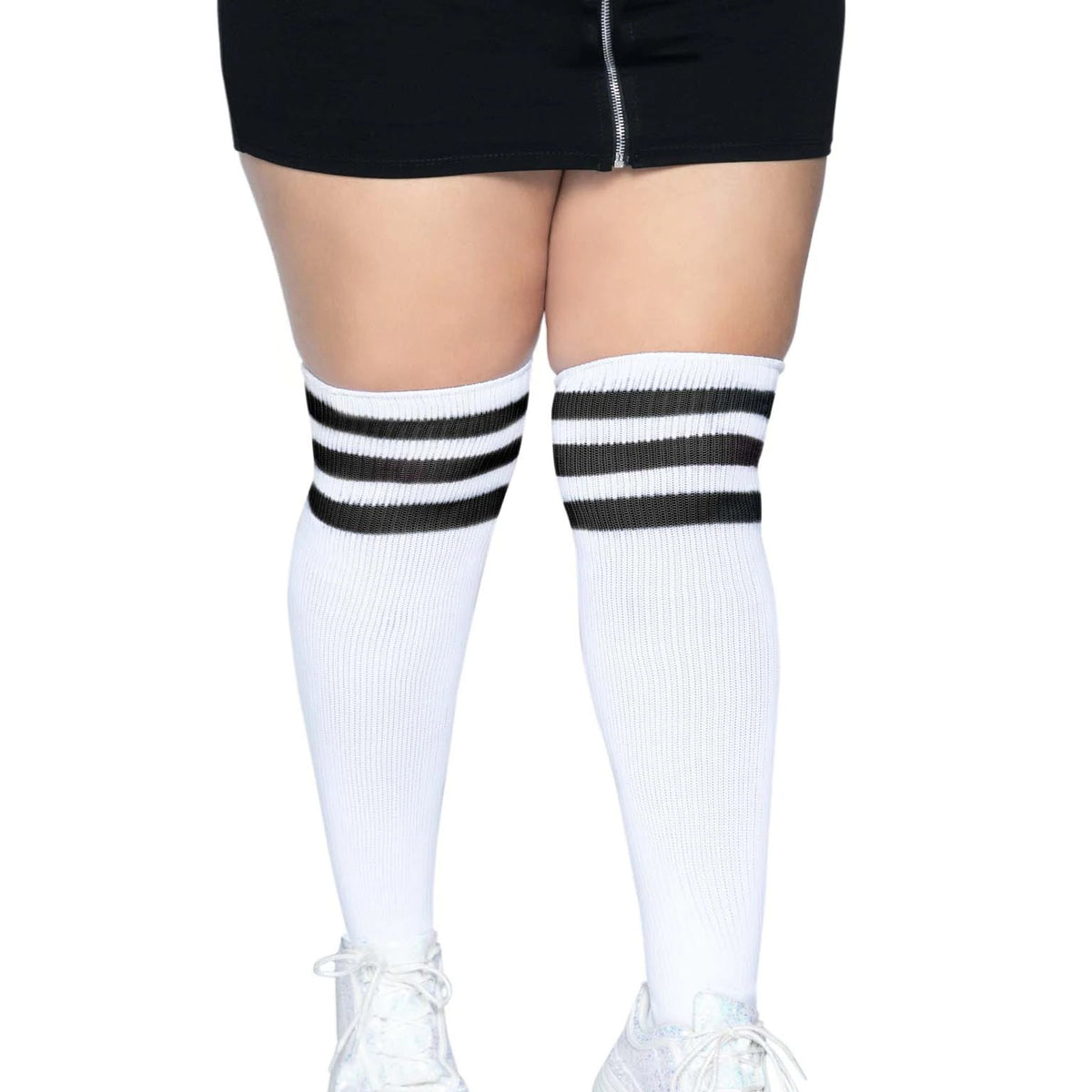 Over the Knee Athletic Socks - 1x/2x - White/black Leg Avenue