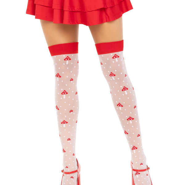 Polka Dot Mushroom Thigh High - One Size - White/red Leg Avenue