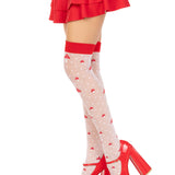 Polka Dot Mushroom Thigh High - One Size - White/red Leg Avenue