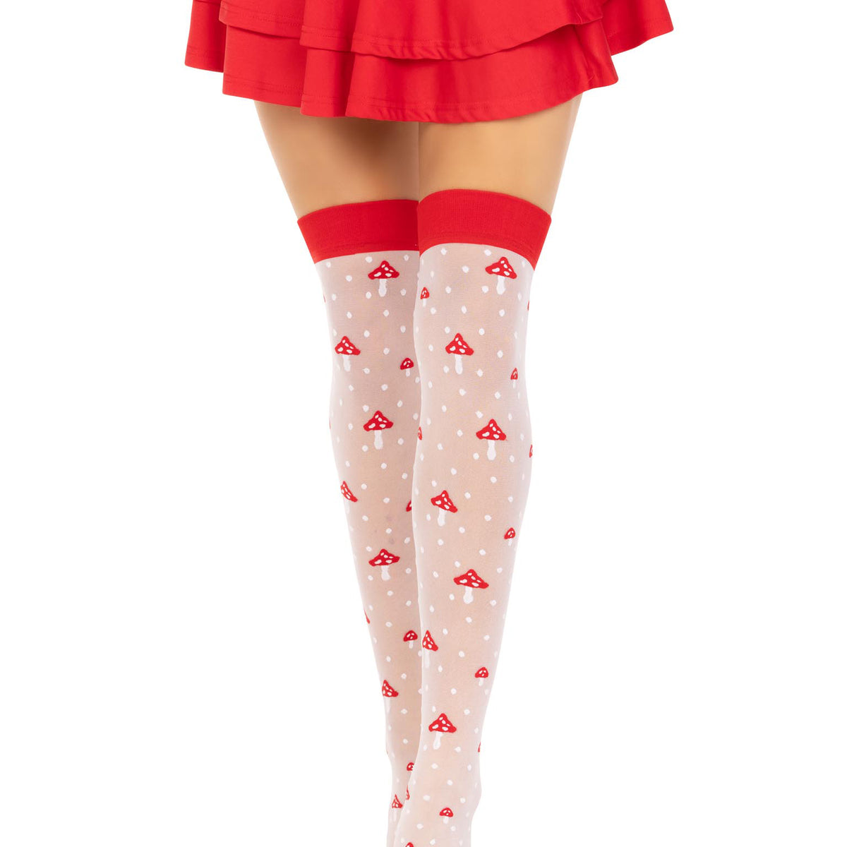 Polka Dot Mushroom Thigh High - One Size - White/red Leg Avenue