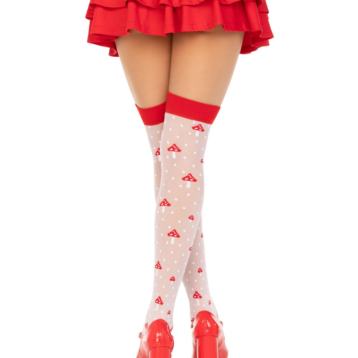 Polka Dot Mushroom Thigh High - One Size - White/red Leg Avenue