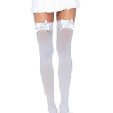 Opaque Thigh Highs With Satin Bow Accent -  One Size - White Leg Avenue