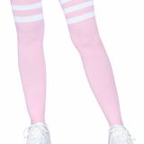 3 Stripes Athletic Ribbed Thigh Highs - One Size - Light Pink Leg Avenue