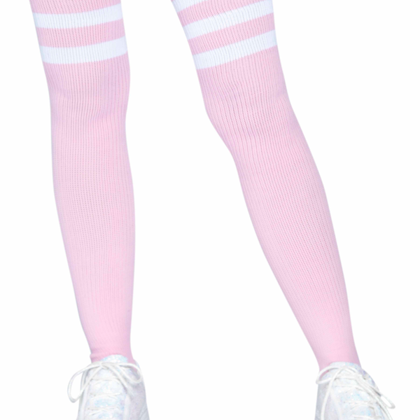 3 Stripes Athletic Ribbed Thigh Highs - One Size - Light Pink Leg Avenue