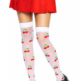 Sheer Polka Dot Cherry Thigh Highs - One Size - White/red Leg Avenue