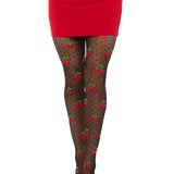 Polka Dot Cherry Tights - One Size - Black Leg Avenue