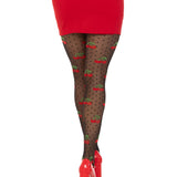 Polka Dot Cherry Tights - One Size - Black Leg Avenue