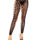 Footless Leopard Lace Crotchless Tights - Black Leg Avenue