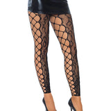 Footless Leopard Lace Crotchless Tights - Black Leg Avenue