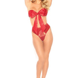 2 Pc Satin Ribbon Gift Bandeau With Hook-N-Eye Back and Matching G-String - Red - Medium Sale Specials