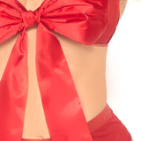 2 Pc Satin Ribbon Gift Bandeau With Hook-N-Eye Back and Matching G-String - Red - Medium Sale Specials