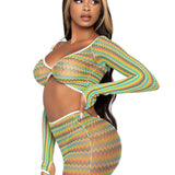 2 Pc Zig Zag Net Crop Top and Mini Dress - One  Size - Green Leg Avenue