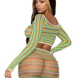 2 Pc Zig Zag Net Crop Top and Mini Dress - One  Size - Green Leg Avenue