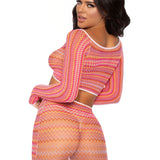 2 Pc Zig Zag Net Crop Top and Mini Dress - One   Size - Pink Leg Avenue