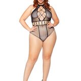 Multi Net Halter Bodysuit - 1x/2x - Black Leg Avenue