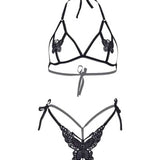 Butterfly Bra and Panty Set - One Size - Black Leg Avenue