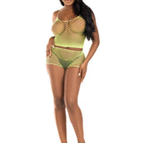 2 Pc Net Tank Top With Boy Shorts - One Size - Lime Leg Avenue