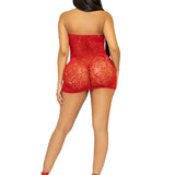 Rhinestone Lace and Net Mini Dress - One Size -  Red Leg Avenue