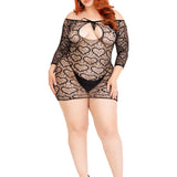 Seamless Heart Net Mini Dress - 1x/2x - Black Leg Avenue