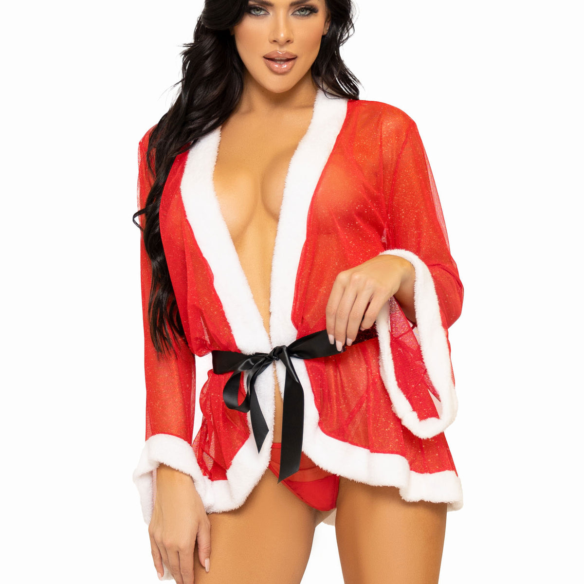 3 Pc Santa Robe and G-String Set - S/m - Red Leg Avenue