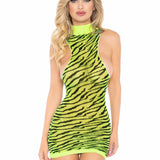 Neon Zebra Racer Back Mini Dress - One Size - Neon Yellow Leg Avenue