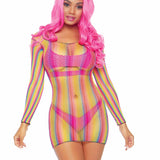 Rainbow Fishnet Long Sleeved Mini Dress - One Size - Rainbow Leg Avenue