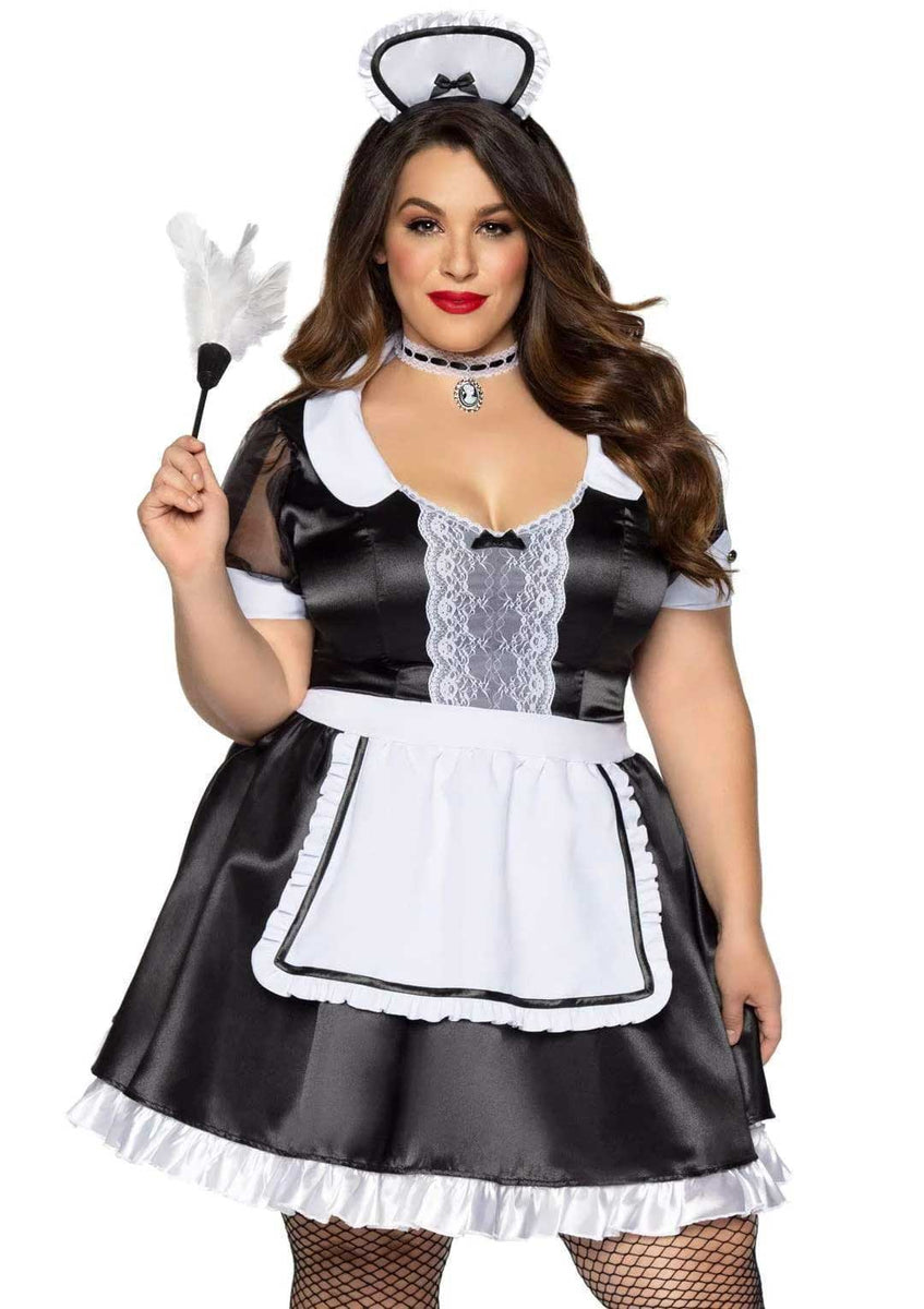 Plus Classic French Maid Costume - 1x/2x - Black / White Leg Avenue