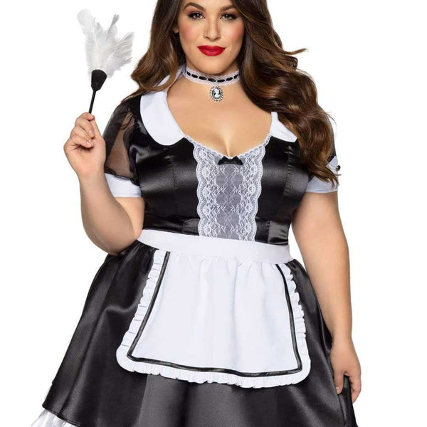 Plus Classic French Maid Costume - 1x/2x - Black / White Leg Avenue