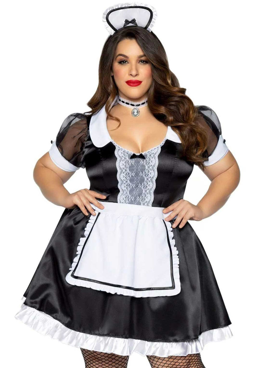 Plus Classic French Maid Costume - 1x/2x - Black / White Leg Avenue