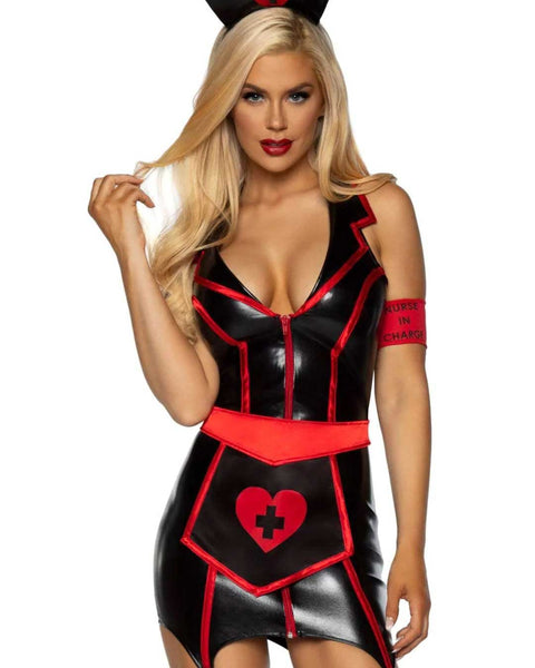 Naughty Nurse Costume - Large - Black/red Leg Avenue