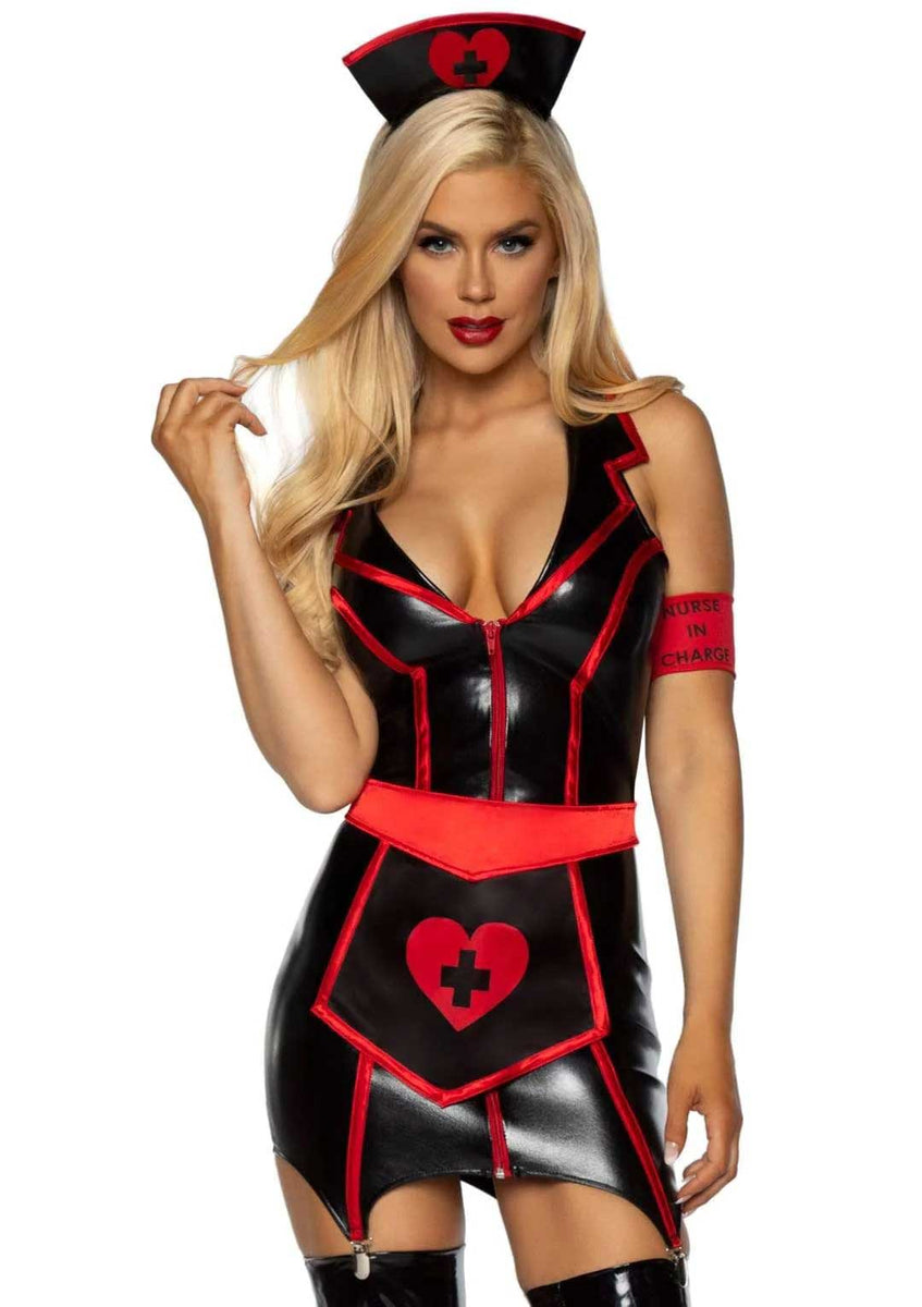 Naughty Nurse Costume - Small - Black/red Leg Avenue