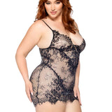 2 Pc Rhinestone Lace Dress and G-String - 1x/2x -  Black Leg Avenue