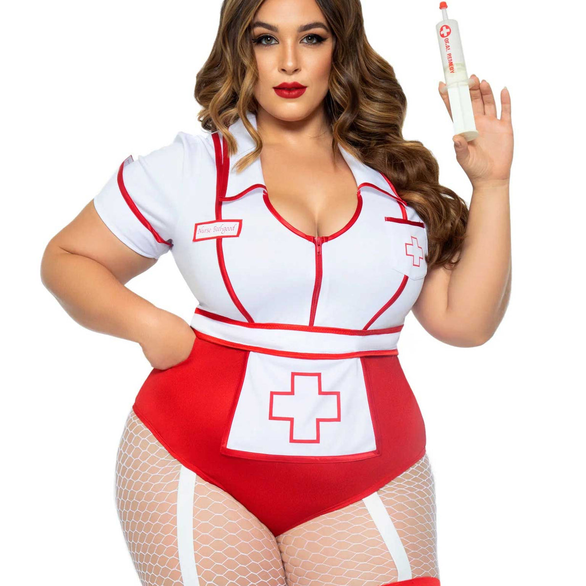 Plus Nurse Feelgood Sexy Costume - 1x/2x - White / Red Leg Avenue