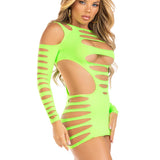 Opaque Shredded Cut Out Mini Dress - One Size - Neon Green Leg Avenue