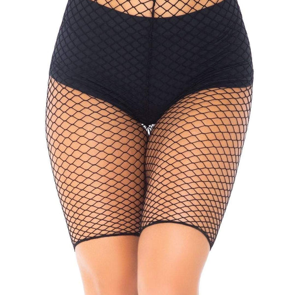 Industrial Fishnet Biker Shorts - One Size - Black Leg Avenue