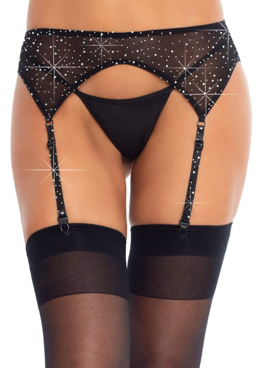 Rhinestone Garter Belt - One Size - Black Leg Avenue