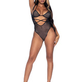 2 Pc. Rhinestone Wrap Around Bikini Top and  Suspender Bodysuit - One Size - Black Leg Avenue