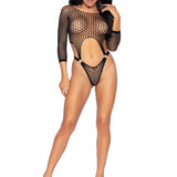 Pothole Suspender Top Bodysuit - One Size - Black Leg Avenue