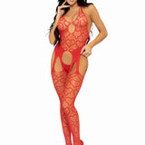 Seamless Heart Net Suspender Bodystocking - One  Size - Red Leg Avenue