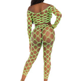 2 Pc Net Crop Top and Footless Tights - One Size - Neon Green Leg Avenue