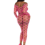 2 Pc Net Crop Top and Footless Tights - One Size - Neon Pink Leg Avenue