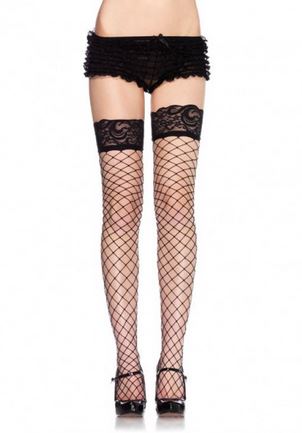 Lace Top Fence Net Thigh Highs - One Size - Black Leg Avenue